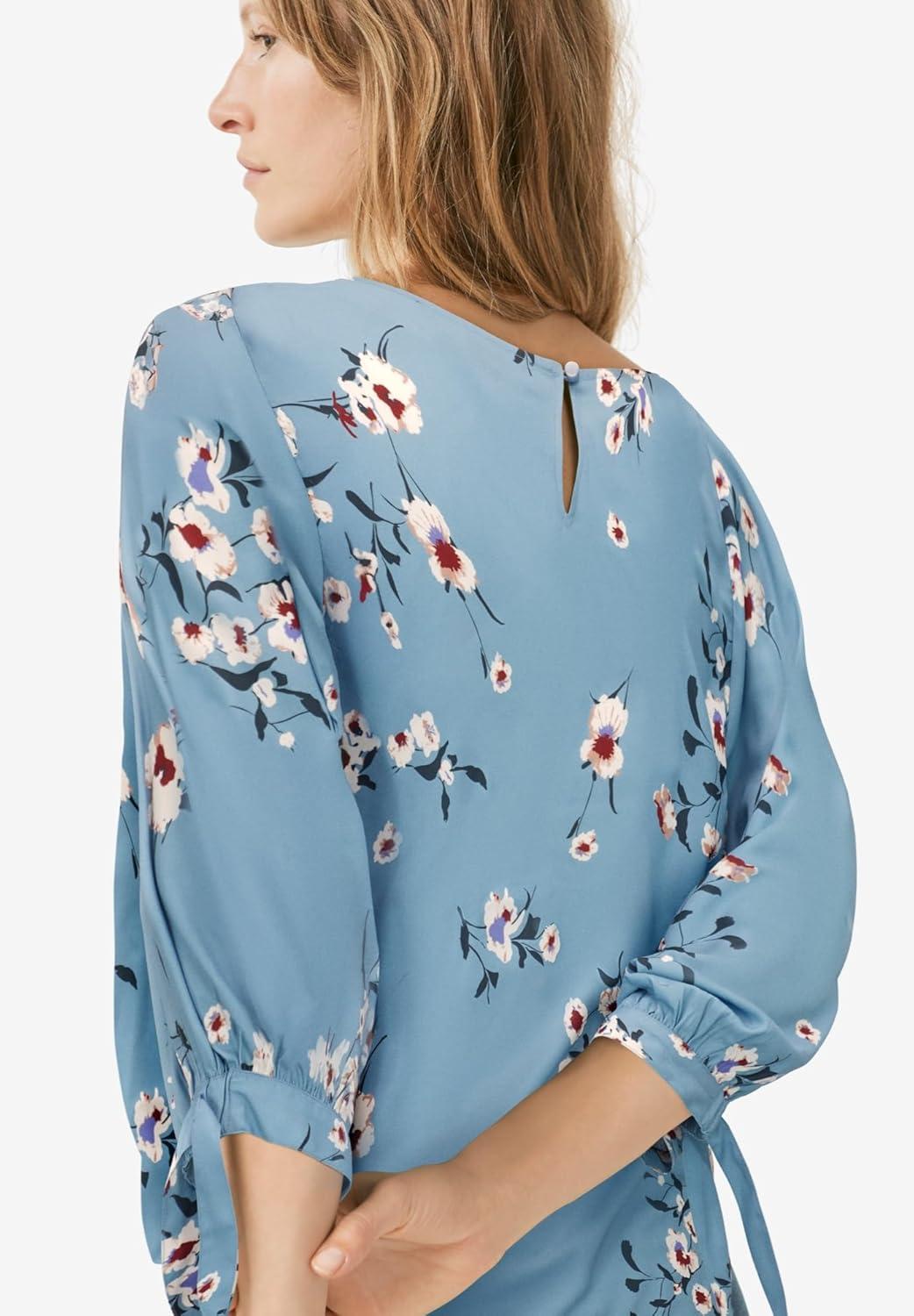 image:imageellos Plus Size 34 TieSleeve BlouseBlue Lake Floral