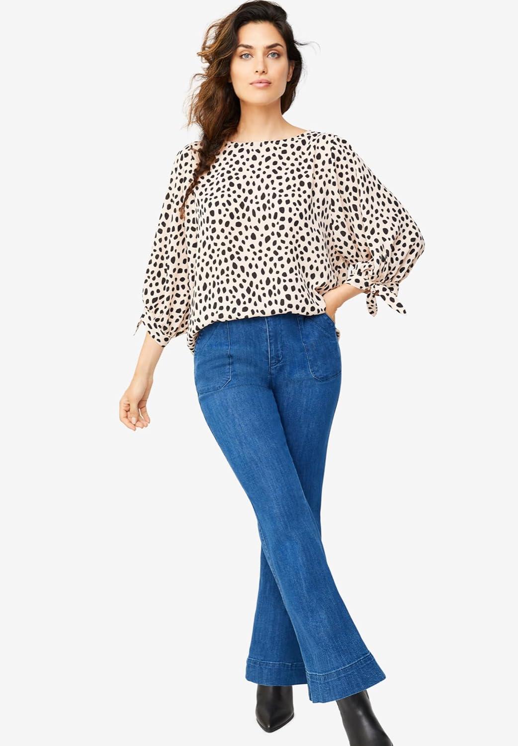 image:imageellos Plus Size 34 TieSleeve BlouseEmerald Sea Floral