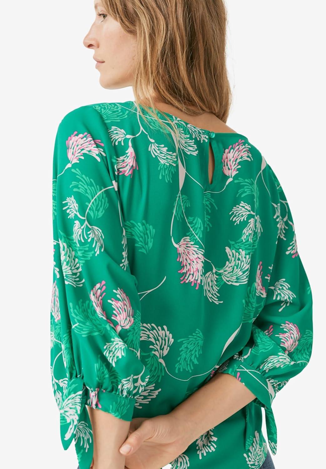 image:imageellos Plus Size 34 TieSleeve BlouseEmerald Sea Floral