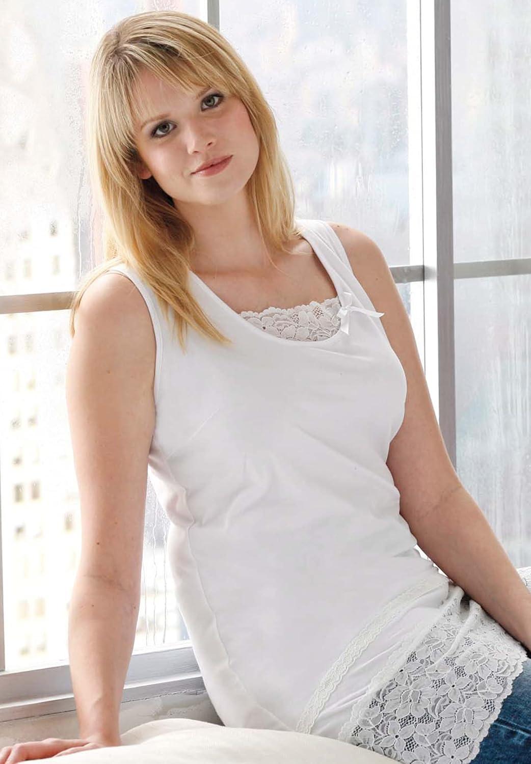 image:imageellos Plus Size Cotton Spandex Lace Trimmed Scoop Neck Sleeveless TunicBlack