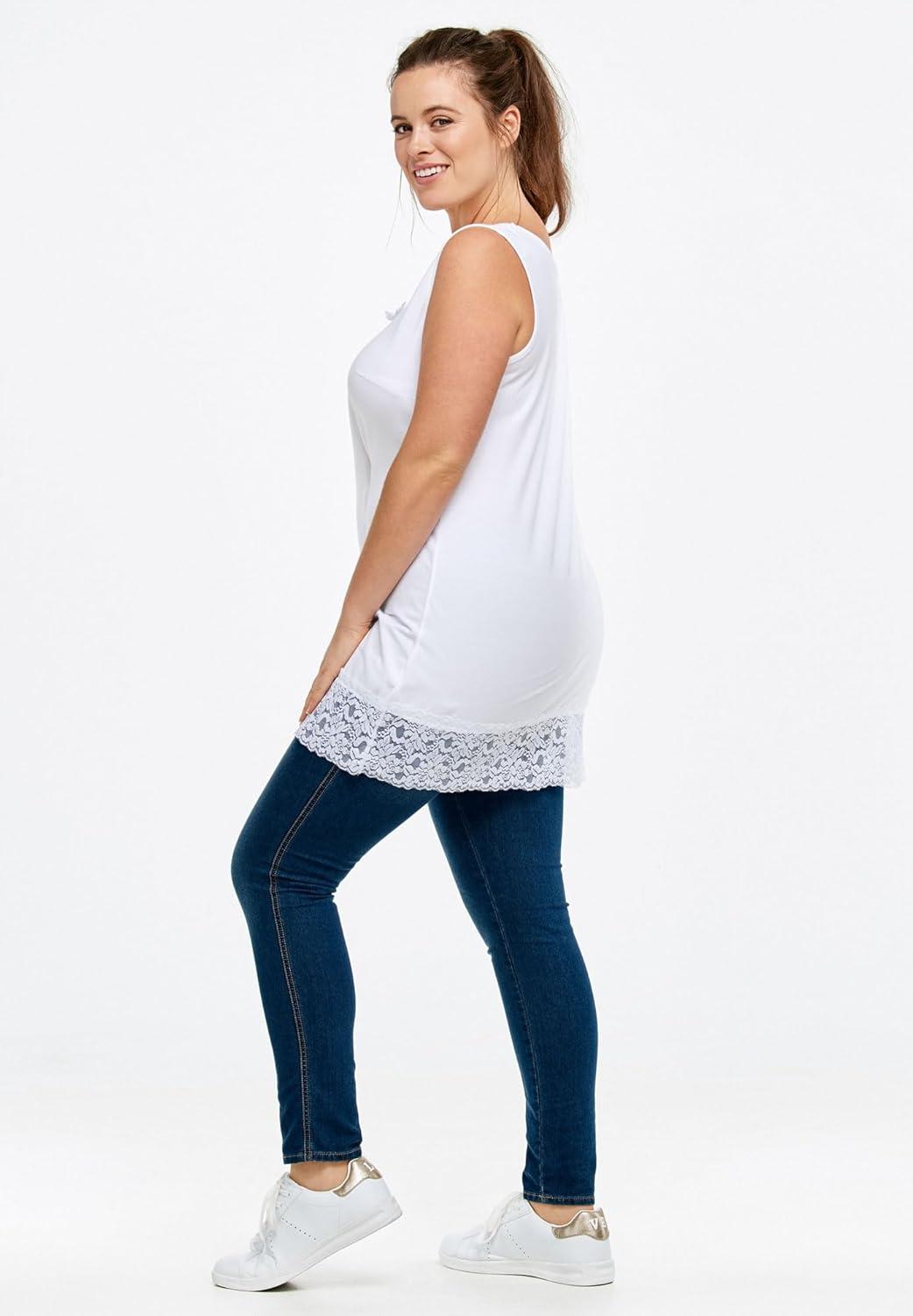 image:imageellos Plus Size Cotton Spandex Lace Trimmed Scoop Neck Sleeveless TunicWhite