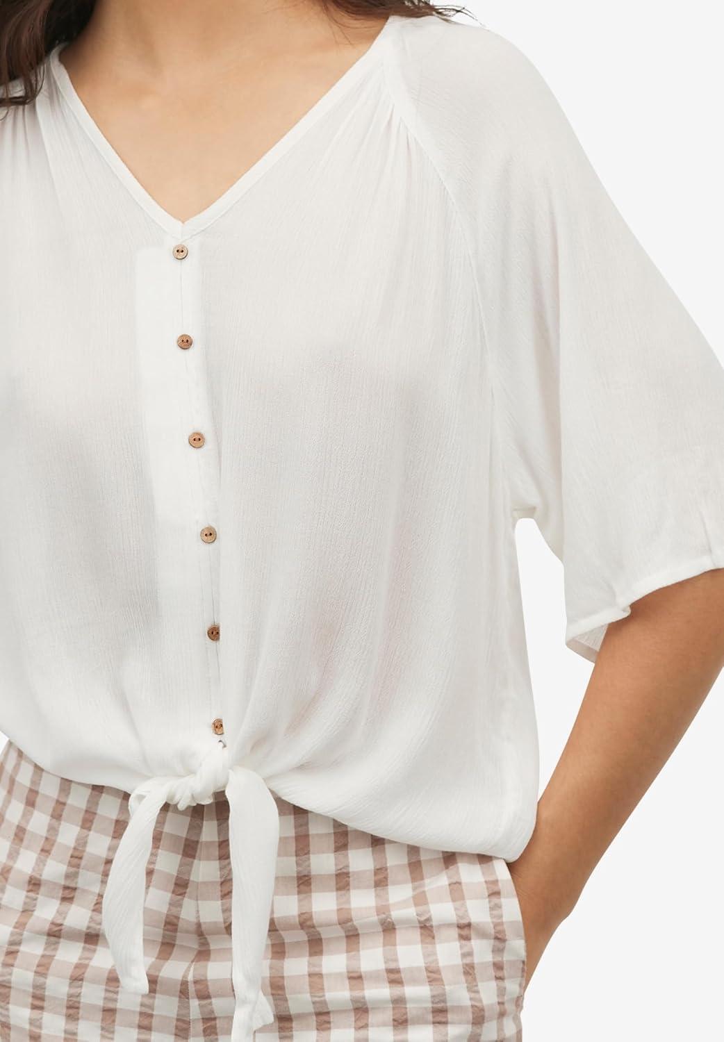 image:imageellos Plus Size Crinkle TieFront BlouseDesert Green