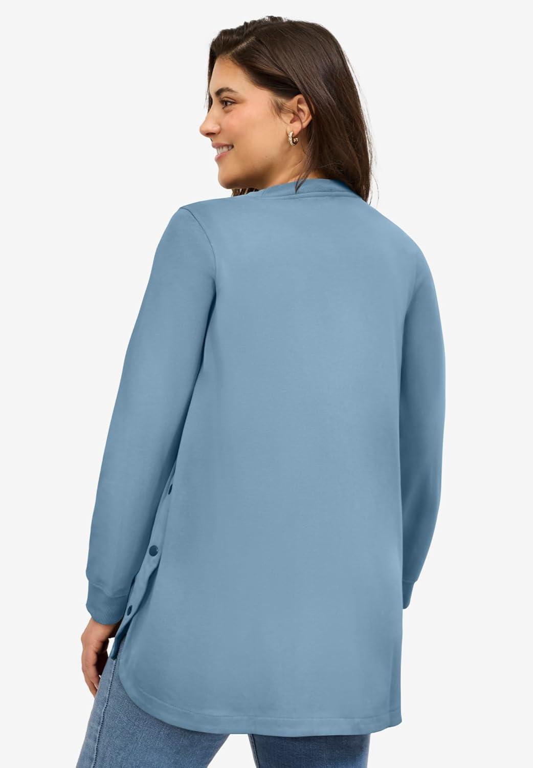 image:imageellos Plus Size Curved Hem Sweatshirt Tunic With Side SnapsBlue Lake