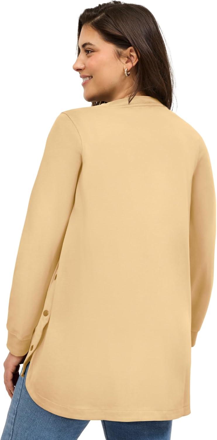 image:imageellos Plus Size Curved Hem Sweatshirt Tunic With Side SnapsDusty Maize