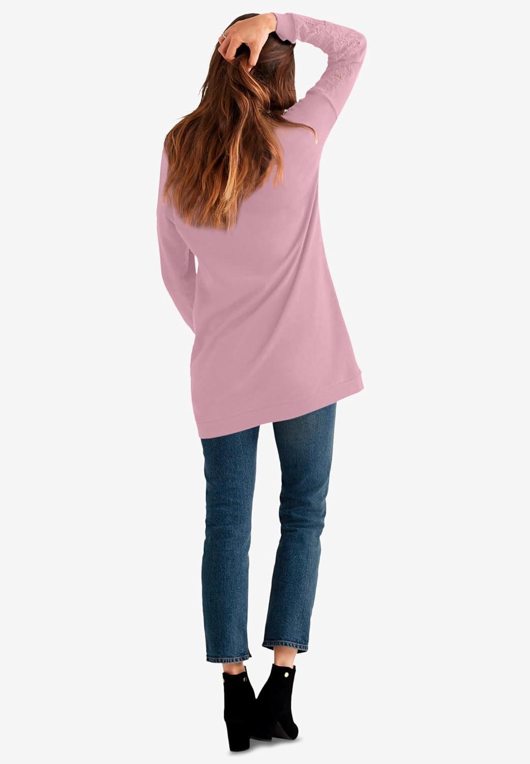 image:imageellos Plus Size French Terry Lace Trim Sweatshirt TunicDusty Pink