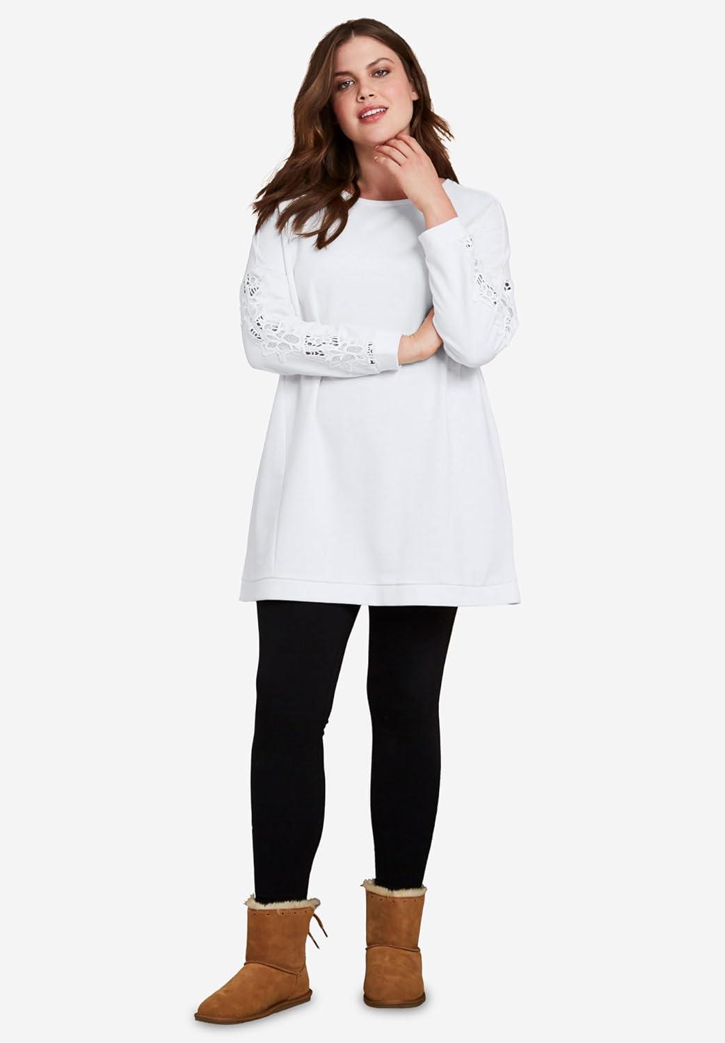 image:imageellos Plus Size French Terry Lace Trim Sweatshirt TunicDusty Pink