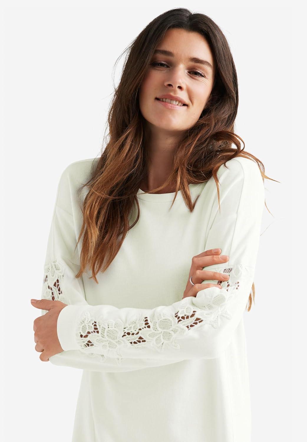 image:imageellos Plus Size French Terry Lace Trim Sweatshirt TunicDusty Pink