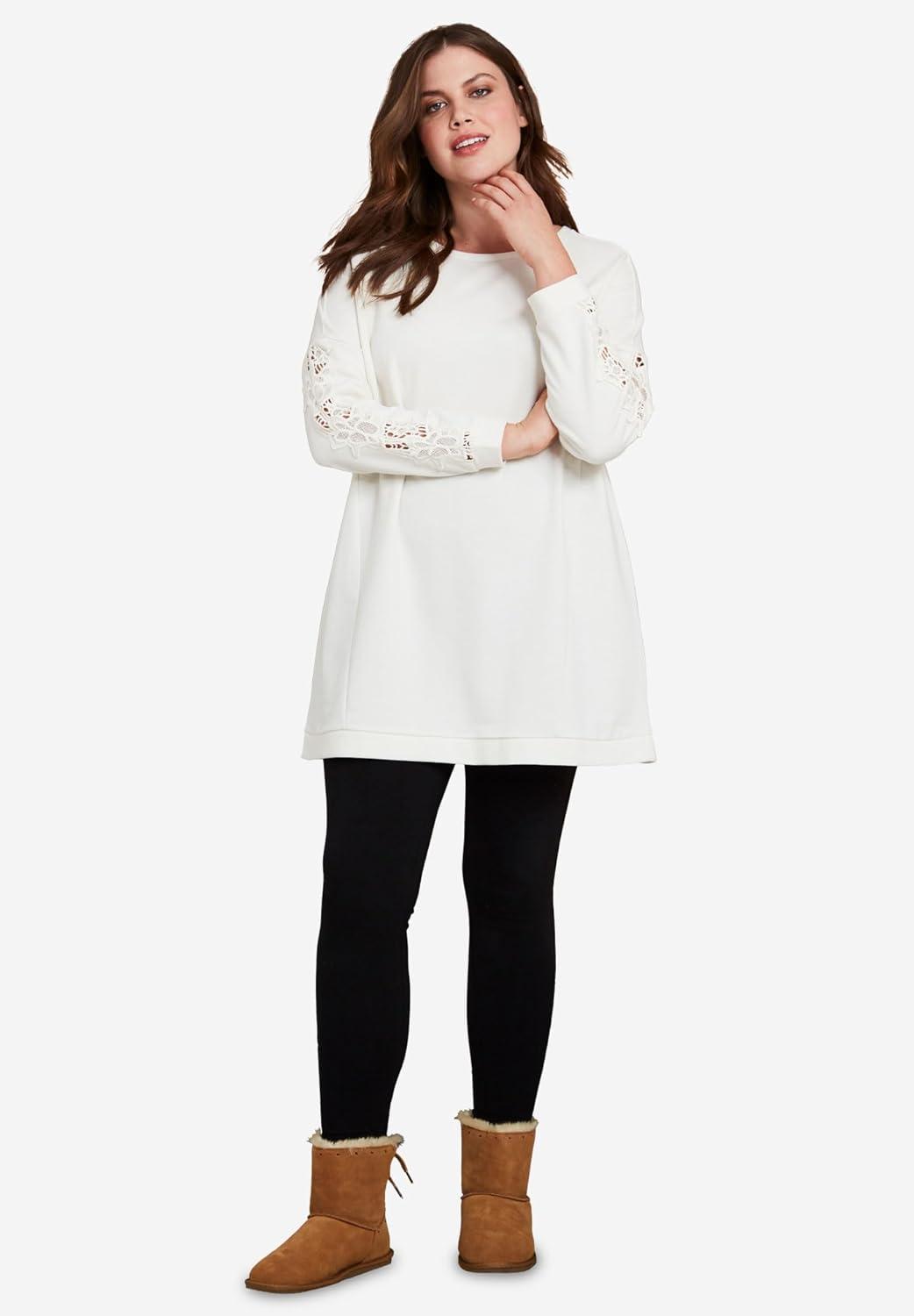 image:imageellos Plus Size French Terry Lace Trim Sweatshirt TunicDusty Pink