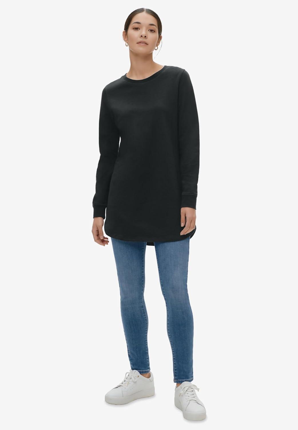 image:imageellos Plus Size French Terry Sweatshirt Tunic With Shirttail HemWhite