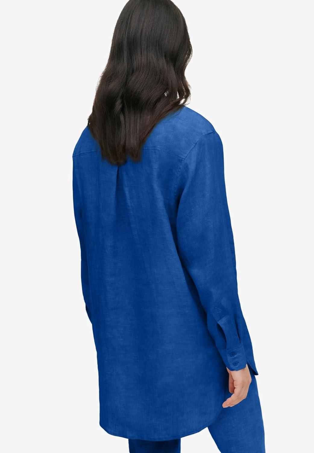 image:imageellos Plus Size Oversized LinenBlend Boyfriend ShirtDark Sapphire