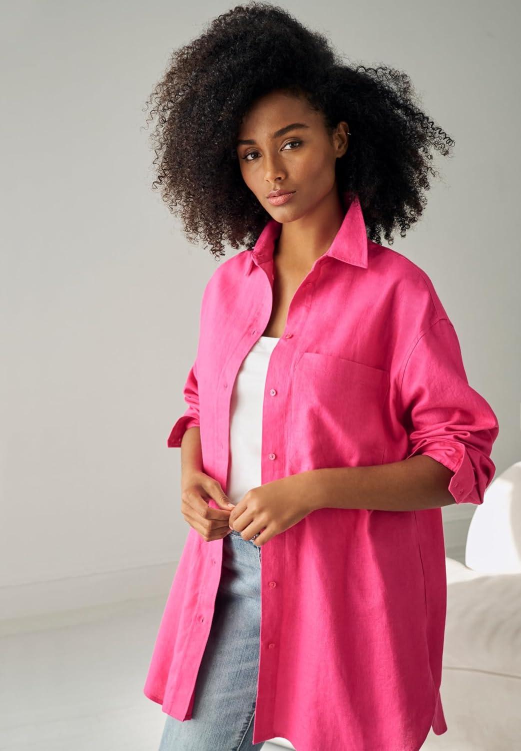 image:imageellos Plus Size Oversized LinenBlend Boyfriend ShirtDark Sapphire