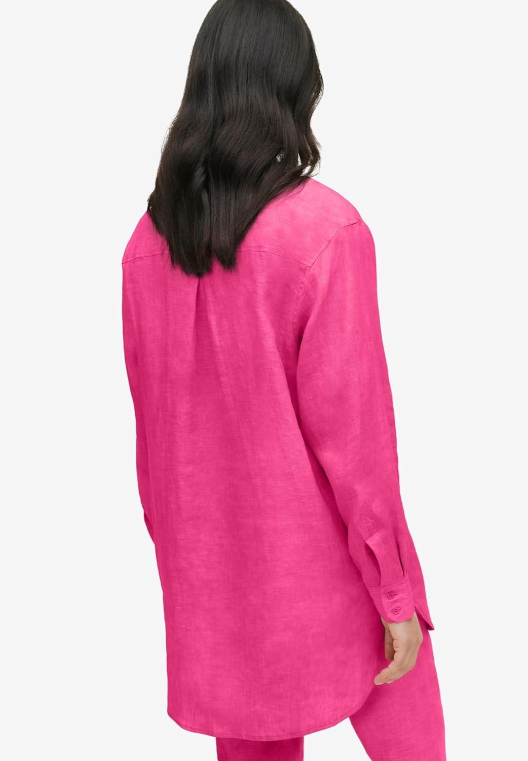 image:imageellos Plus Size Oversized LinenBlend Boyfriend ShirtRaspberry Sorbet