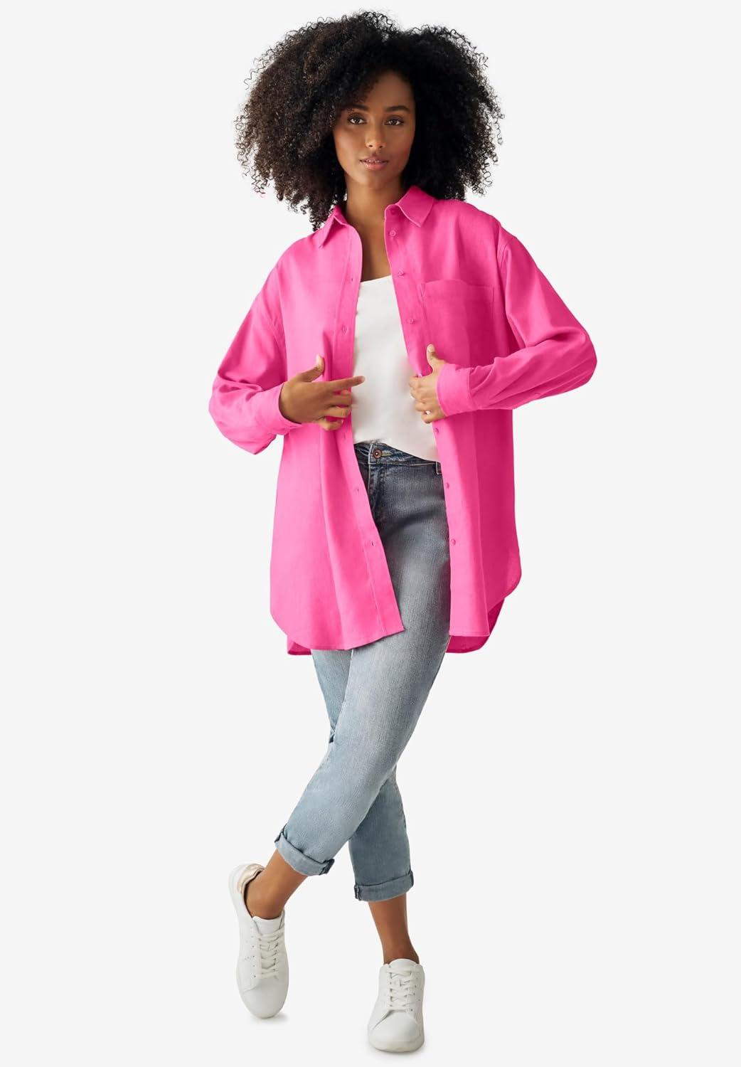 image:imageellos Plus Size Oversized LinenBlend Boyfriend ShirtSage Mist