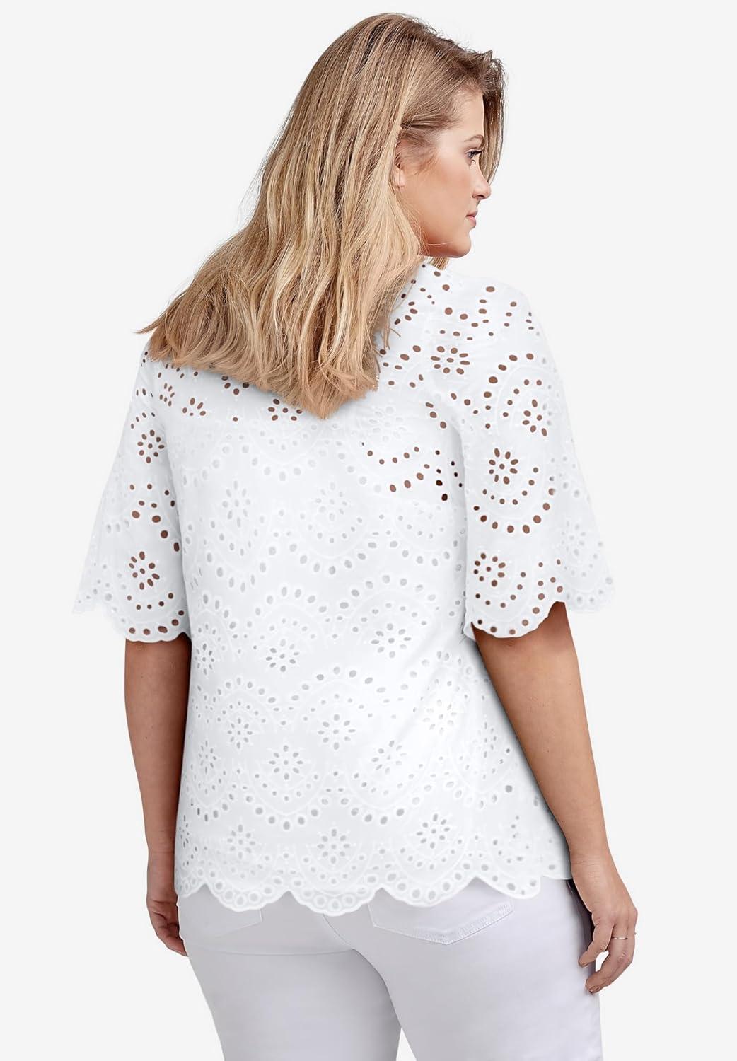 image:imageellos Plus Size Scalloped Hem Eyelet BlouseWhite