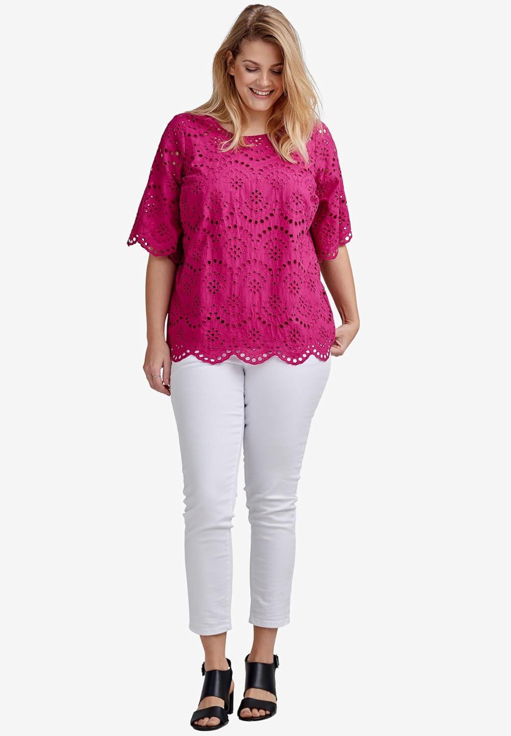 image:imageellos Plus Size Scalloped Hem Eyelet BlouseWhite