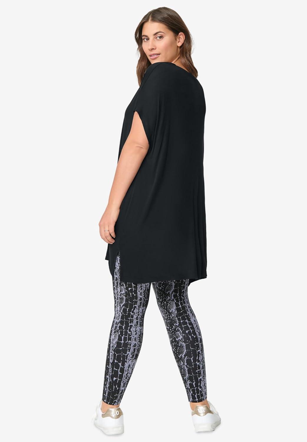 image:imageellos Plus Size Stretch Knit Scoop Neck Oversized TunicBlack White Floral