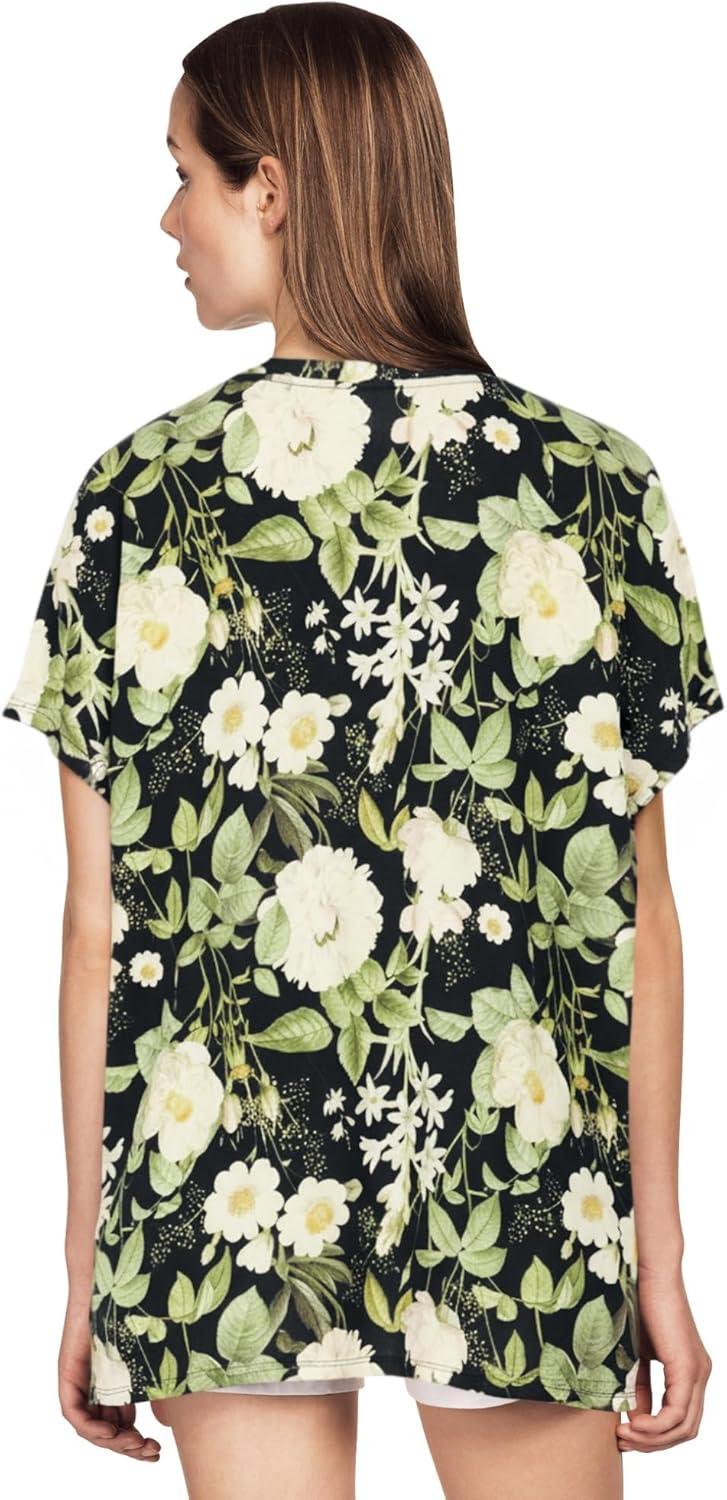 image:imageellos Plus Size Stretch Knit Scoop Neck Oversized TunicBlack White Floral