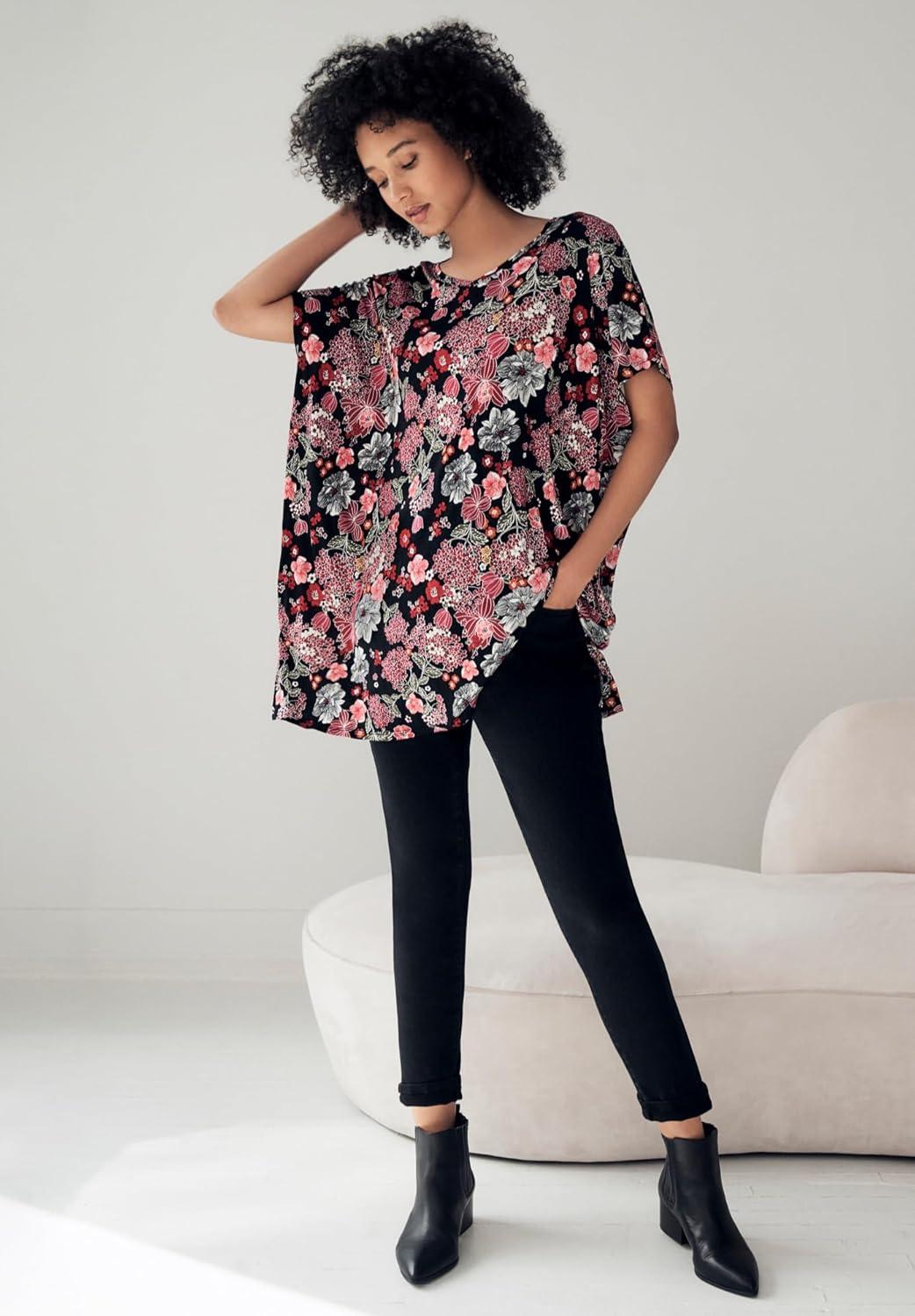 image:imageellos Plus Size Stretch Knit Scoop Neck Oversized TunicMidnight Berry