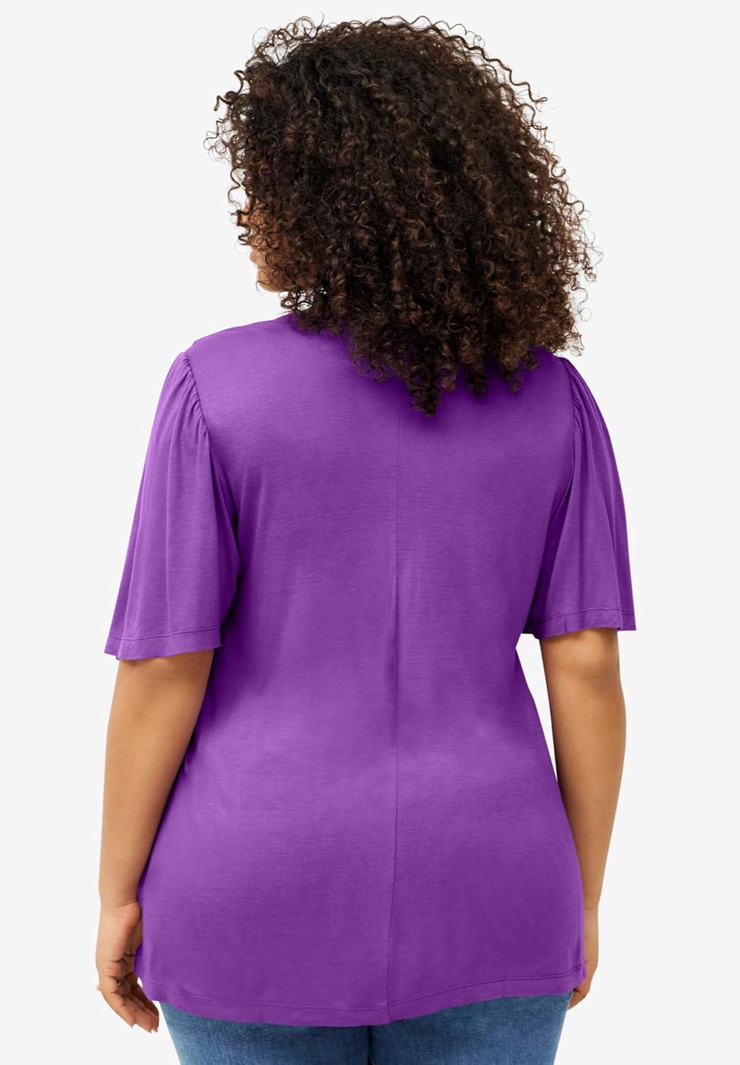 image:imageellos Plus Size Stretch Knit VNeck Ruffle Front TunicDeep Amethyst