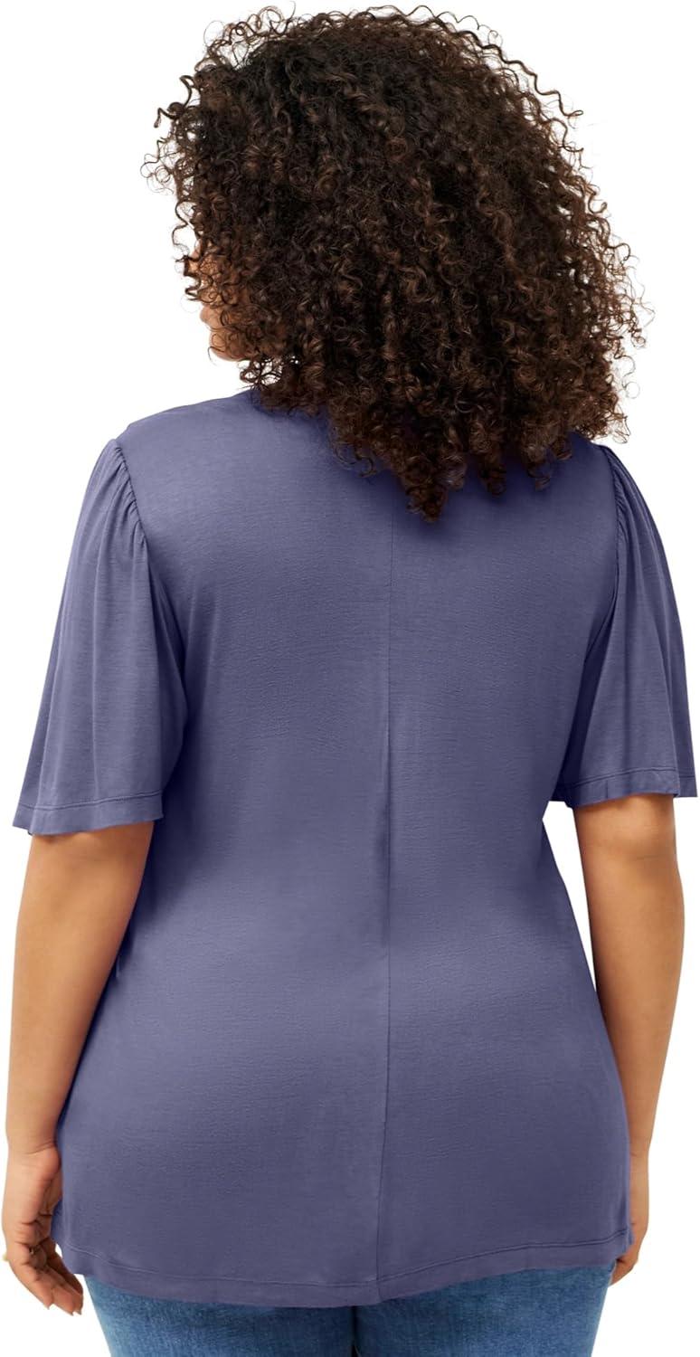 image:imageellos Plus Size Stretch Knit VNeck Ruffle Front TunicDeep Dusk