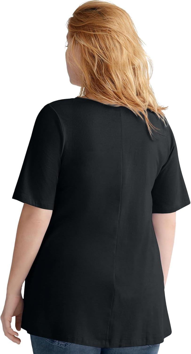 image:imageellos Plus Size Stretch Knit VNeck Short Sleeve TunicBlack