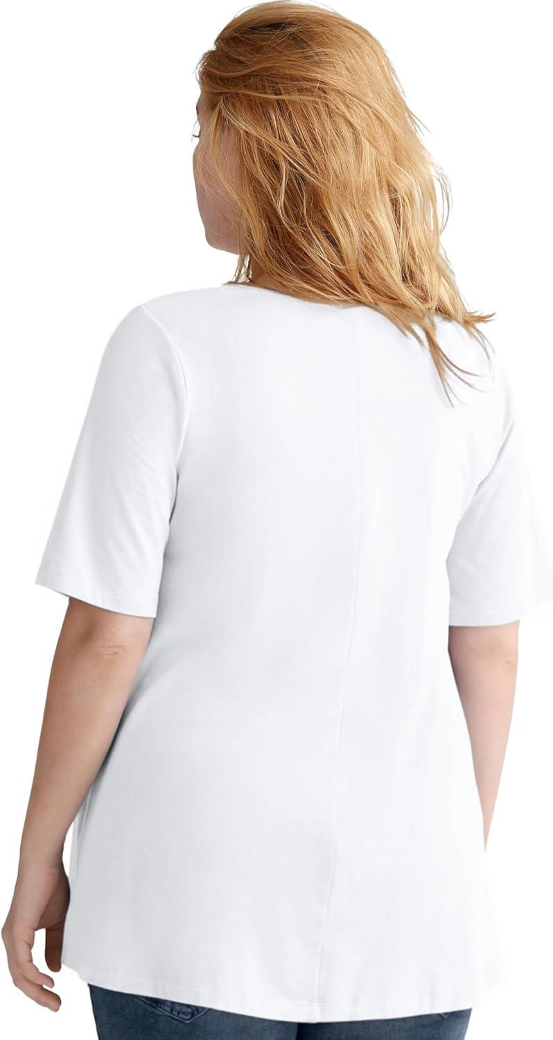image:imageellos Plus Size Stretch Knit VNeck Short Sleeve TunicWhite