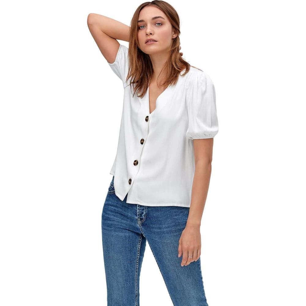 image:imageEllos Plus Size Contrast ButtonFront BlouseWhite