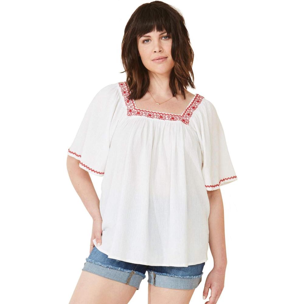 image:imageEllos Plus Size Embroidered Gauze BlouseWhite
