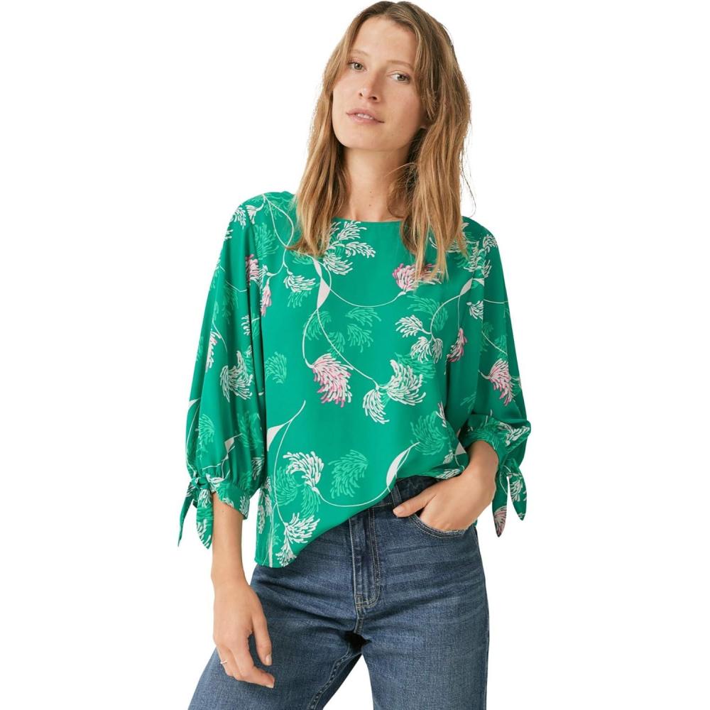image:imageellos Plus Size 34 TieSleeve BlouseEmerald Sea Floral