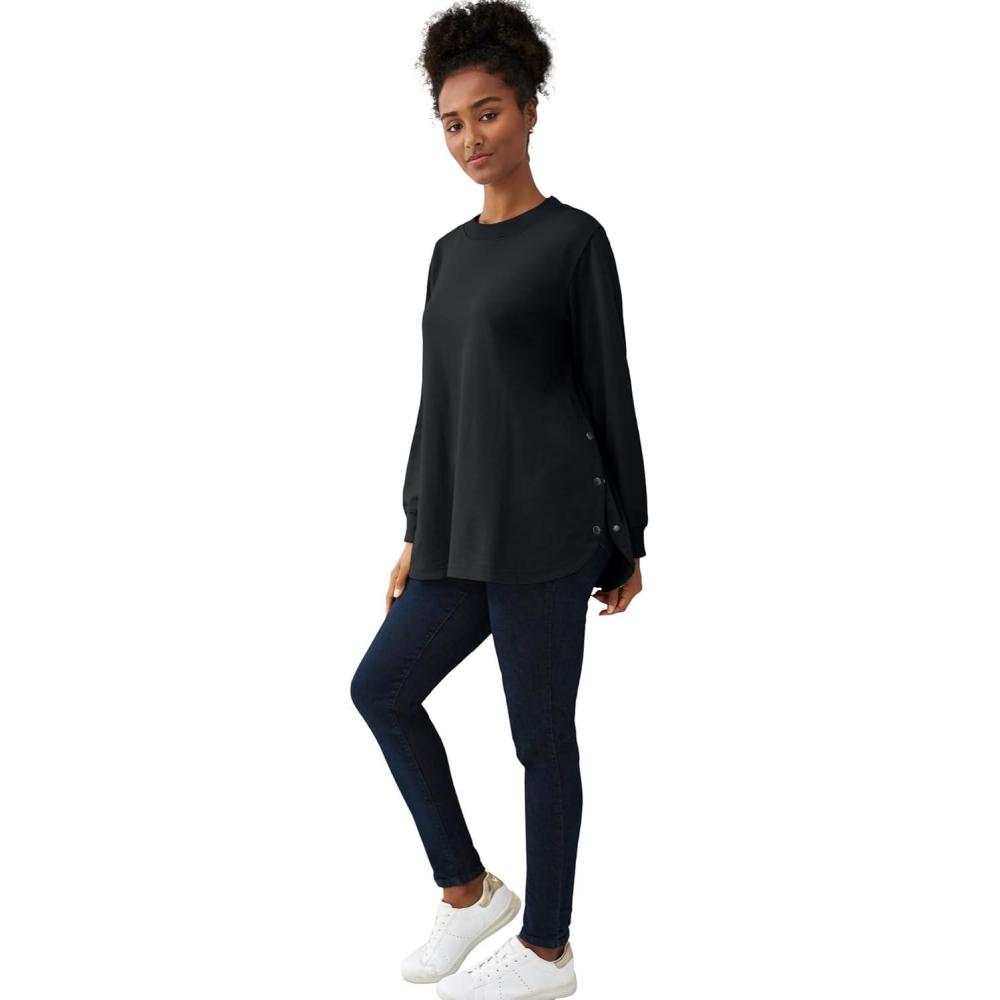 image:imageellos Plus Size Curved Hem Sweatshirt Tunic With Side SnapsBlack