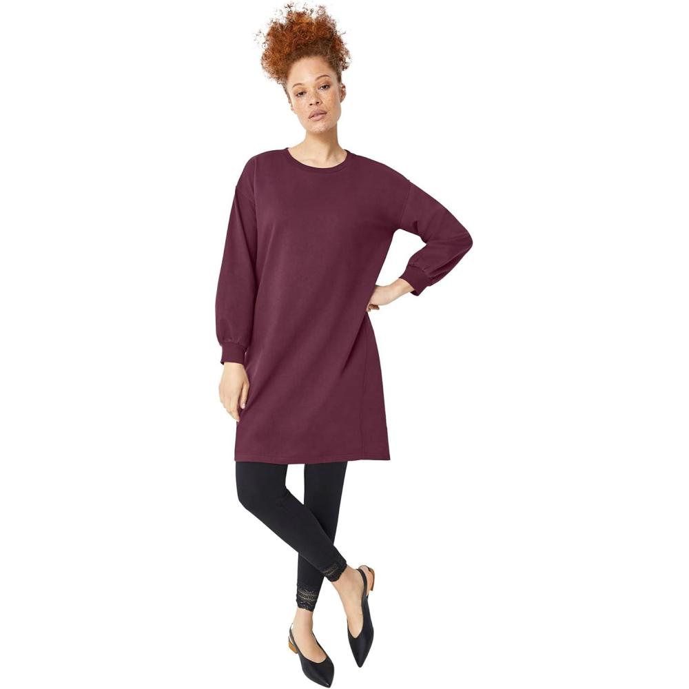 image:imageellos Plus Size French Terry Blouson Sleeve Sweatshirt Tunic DressMidnight Berry