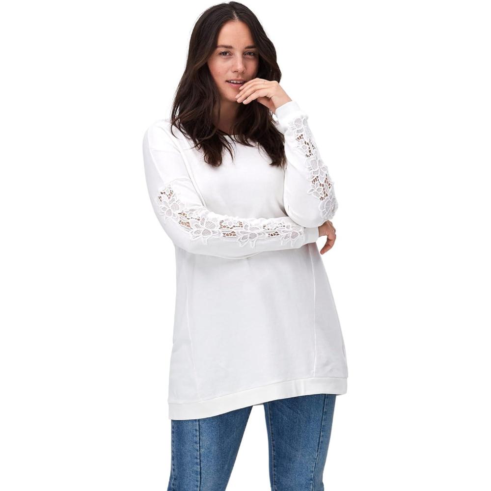 image:imageellos Plus Size French Terry Lace Trim Sweatshirt TunicIvory