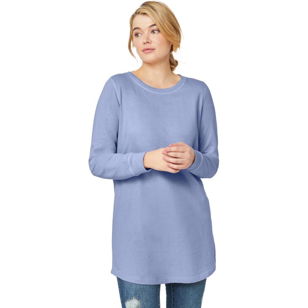 image:imageellos Plus Size French Terry Sweatshirt Tunic With Shirttail HemPeriwinkle Mist
