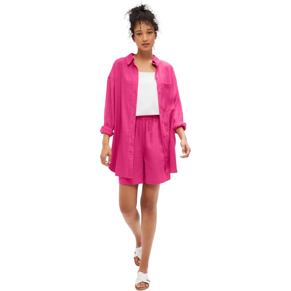 image:imageellos Plus Size Oversized LinenBlend Boyfriend ShirtRaspberry Sorbet
