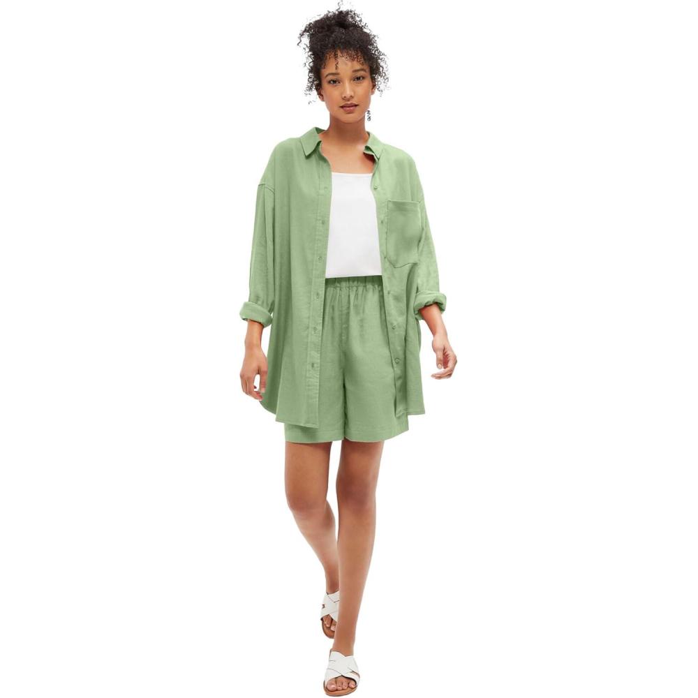 image:imageellos Plus Size Oversized LinenBlend Boyfriend ShirtSage Mist