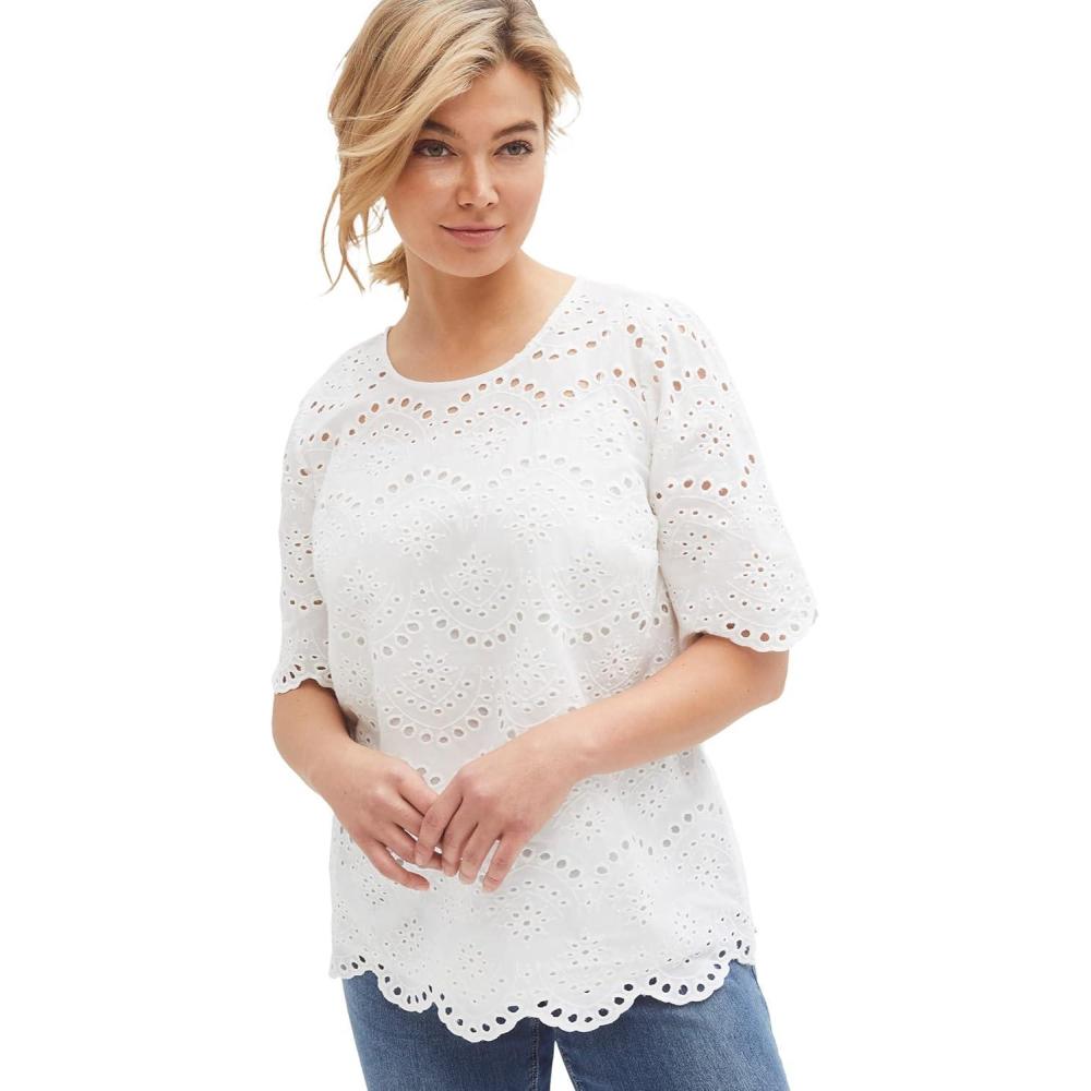 image:imageellos Plus Size Scalloped Hem Eyelet BlouseWhite