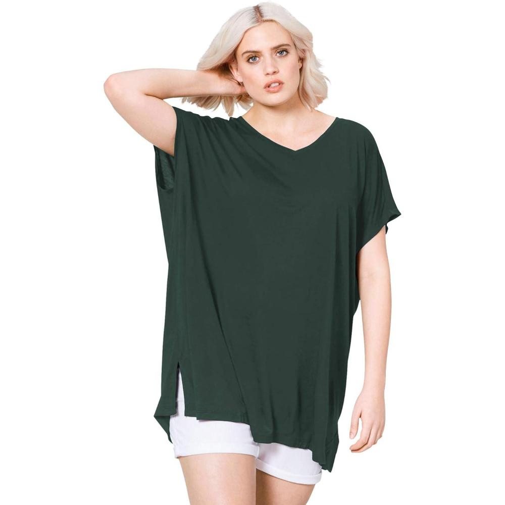 image:imageellos Plus Size Stretch Knit Scoop Neck Oversized TunicDeep Emerald