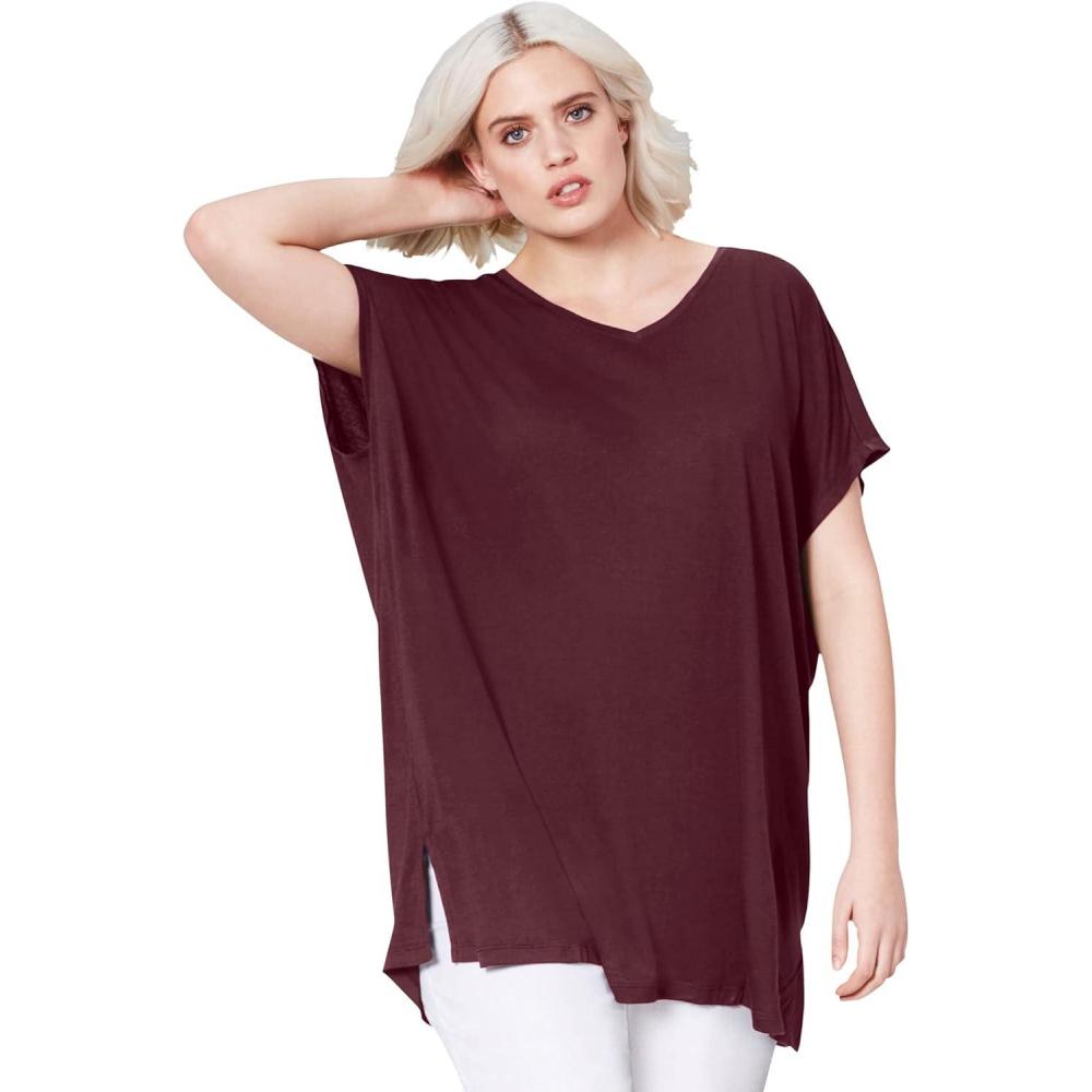 image:imageellos Plus Size Stretch Knit Scoop Neck Oversized TunicMidnight Berry