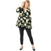 image:imageEllos Plus Size Tiered Tunic With Notch VNeckBlack White Rose Print