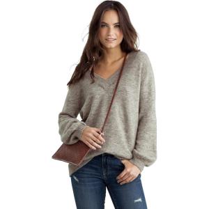 Ellos Plus Size Crossover V-Neck Pullover(Creamy Brown Heather)