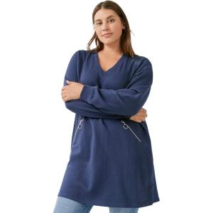 Ellos Plus Size Zip Pocket French Terry Sweatshirt Tunic(Navy)