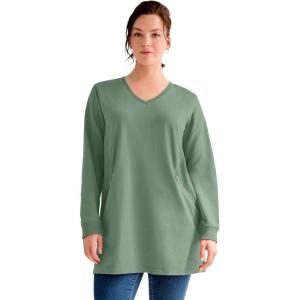 Ellos Plus Size Zip Pocket French Terry Sweatshirt Tunic(Olive Drab)