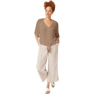 ellos Plus Size Crinkle Tie-Front Blouse(Brown Sugar)