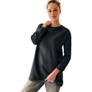 ellos Plus Size French Terry Lace Trim Sweatshirt Tunic(Black)