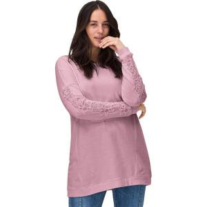 ellos Plus Size French Terry Lace Trim Sweatshirt Tunic(Dusty Pink)