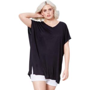 ellos Plus Size Stretch Knit Scoop Neck Oversized Tunic(Black)