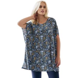ellos Plus Size Stretch Knit Scoop Neck Oversized Tunic(Navy Ditsy Floral)