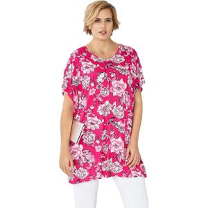ellos Plus Size Stretch Knit Scoop Neck Oversized Tunic(Raspberry Sorbet Floral)