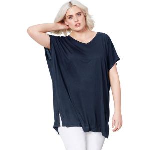 ellos Plus Size Stretch Knit Scoop Neck Oversized Tunic(Rich Navy)