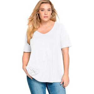 ellos Plus Size Stretch Knit V-Neck Short Sleeve Tunic(White)